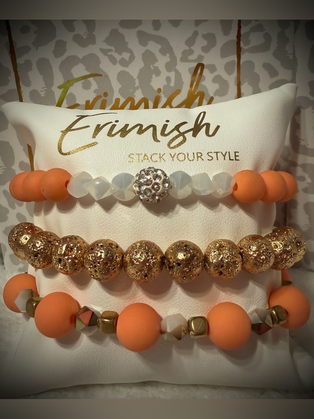 New ERIMISH Bracelets 3 pc Stack - Peachy Coral & Gold